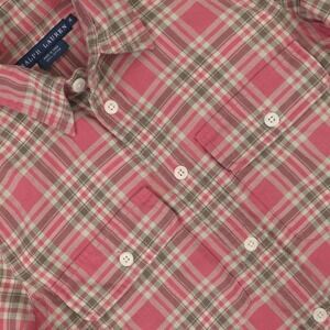 Ralph Lauren Shirt Womens 4 Pink Plaid Cotton Flannel Elbow Patch Long Sleeve